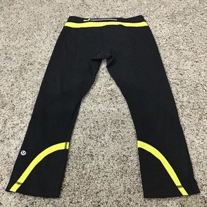 Lululemon Women's Workout Yoga Capri Pants Size 6 Black Neon Yellow